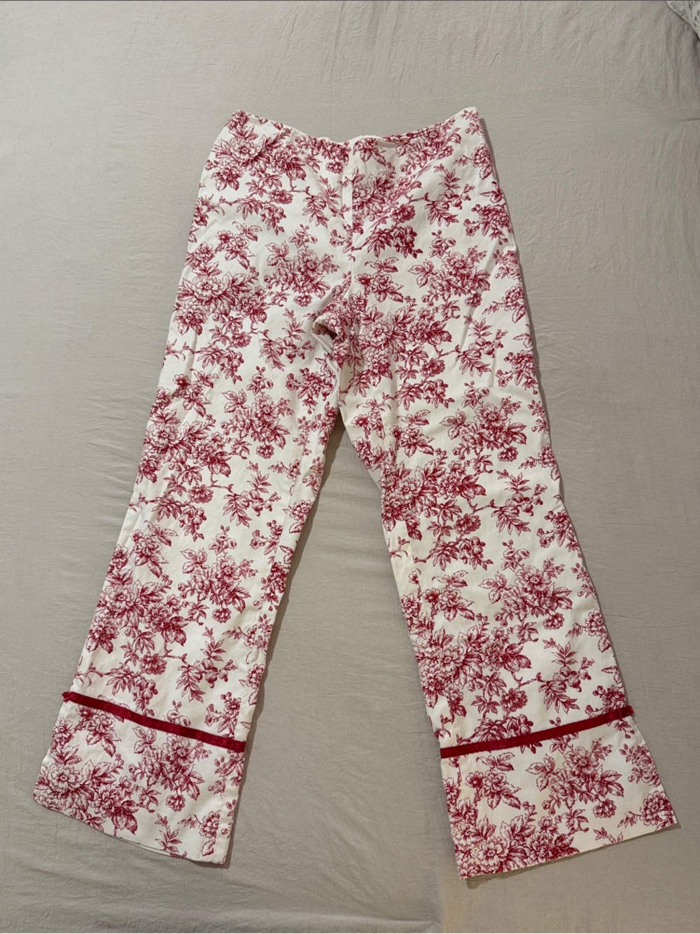 Vintage INC International Concepts cotton Floral Red White Toile Crop Pants sz 4